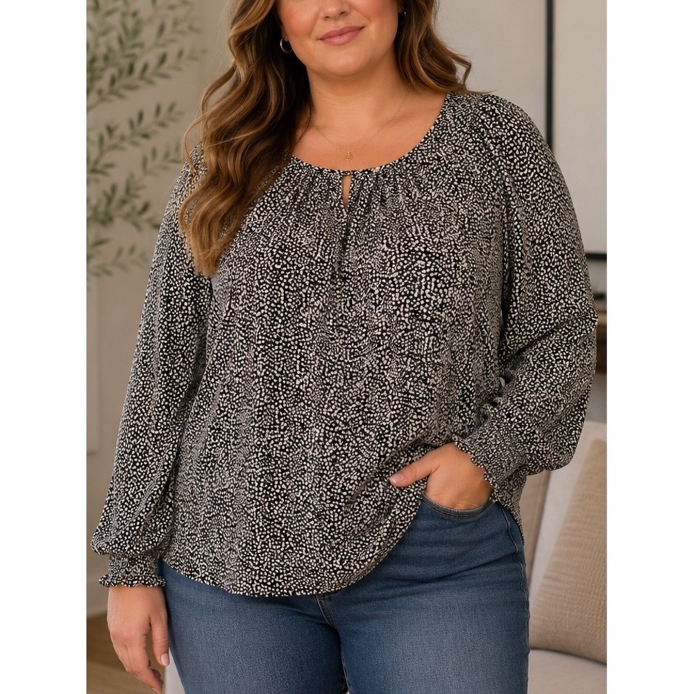Maurices Womens Blouse Blue Plus XXL Animal Print Top Work Office Casual Boho